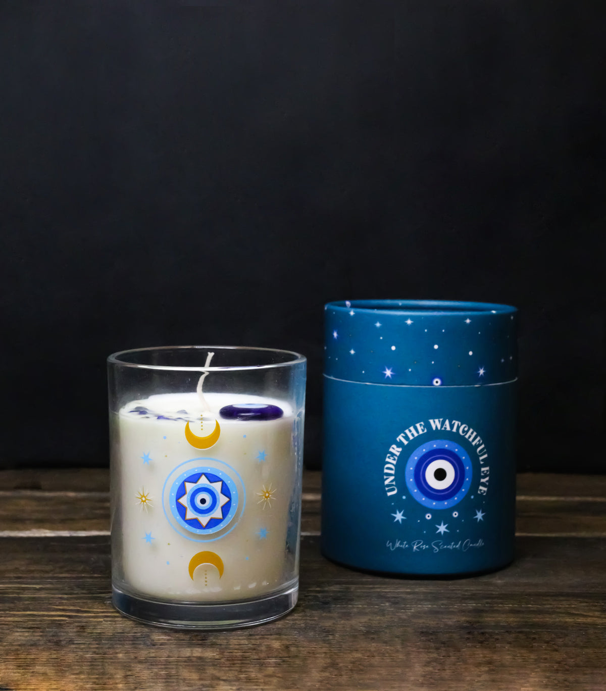 Ebros Gift Wicca Under Watchful Eye White Rose Scented Crystals Jar Candle