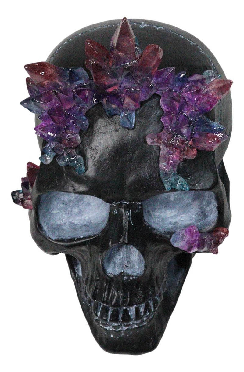 Macabre Wicca Magic Purple Hues Crystals Black Cranium Skull Figurine