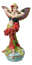 Tropical Floral Peacock Fairy Pewter Austrian Crystals Trinket Jewelry Box