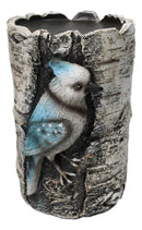 Blue Jay Candle Stand Songbird on Birch Tree Candle Holder Rustic Bird Figurine