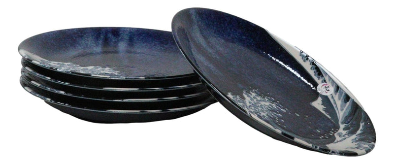 Set Of 5 Hokusai The Great Wave Of Kanagawa Mount Fuji 10"D Round Dinner Plates