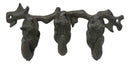Rustic Country Cast Iron Squirrel On Tree Branch 4-Peg Wall Coat Hooks 13"L
