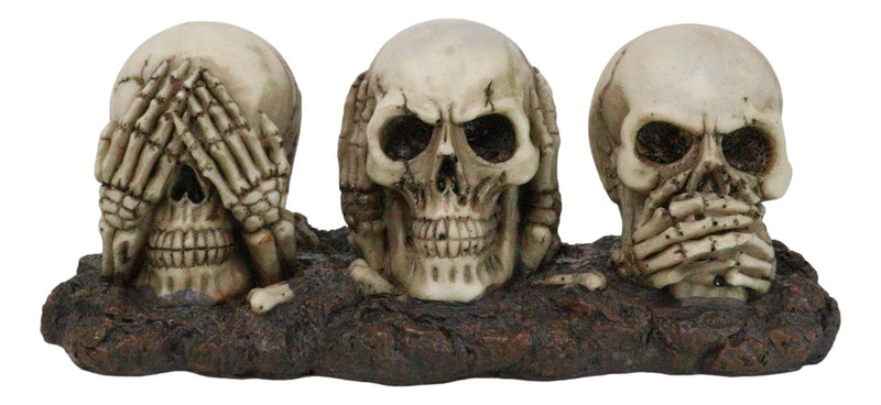 Ossuary Skeletons Gothic See Hear Speak No Evil Grinning Skulls Figurine 6.75"L