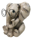 Safari African Savanna Whimsical Elephant Young Calf Wearing Glasses Figurine