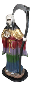 Large 2 Feet Tall Holy Death Santa Muerte Holding Scythe In Rainbow Robe Statue