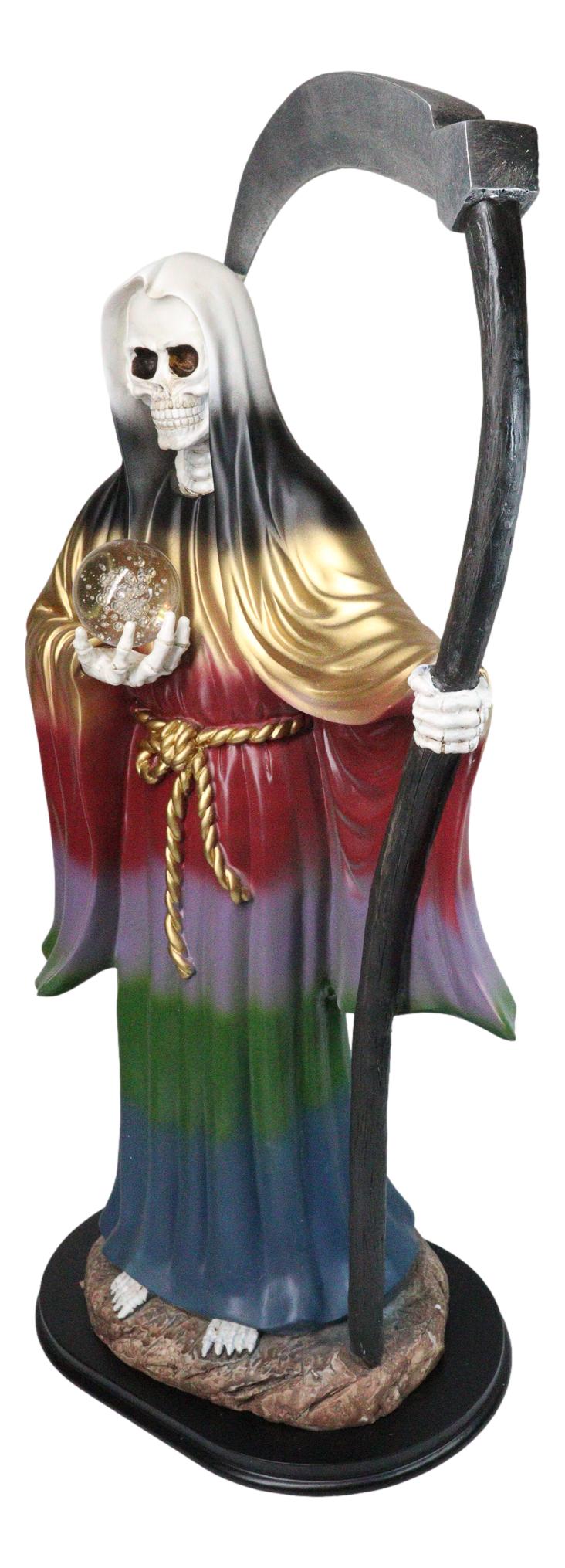 Large 2 Feet Tall Holy Death Santa Muerte Holding Scythe In Rainbow Robe Statue