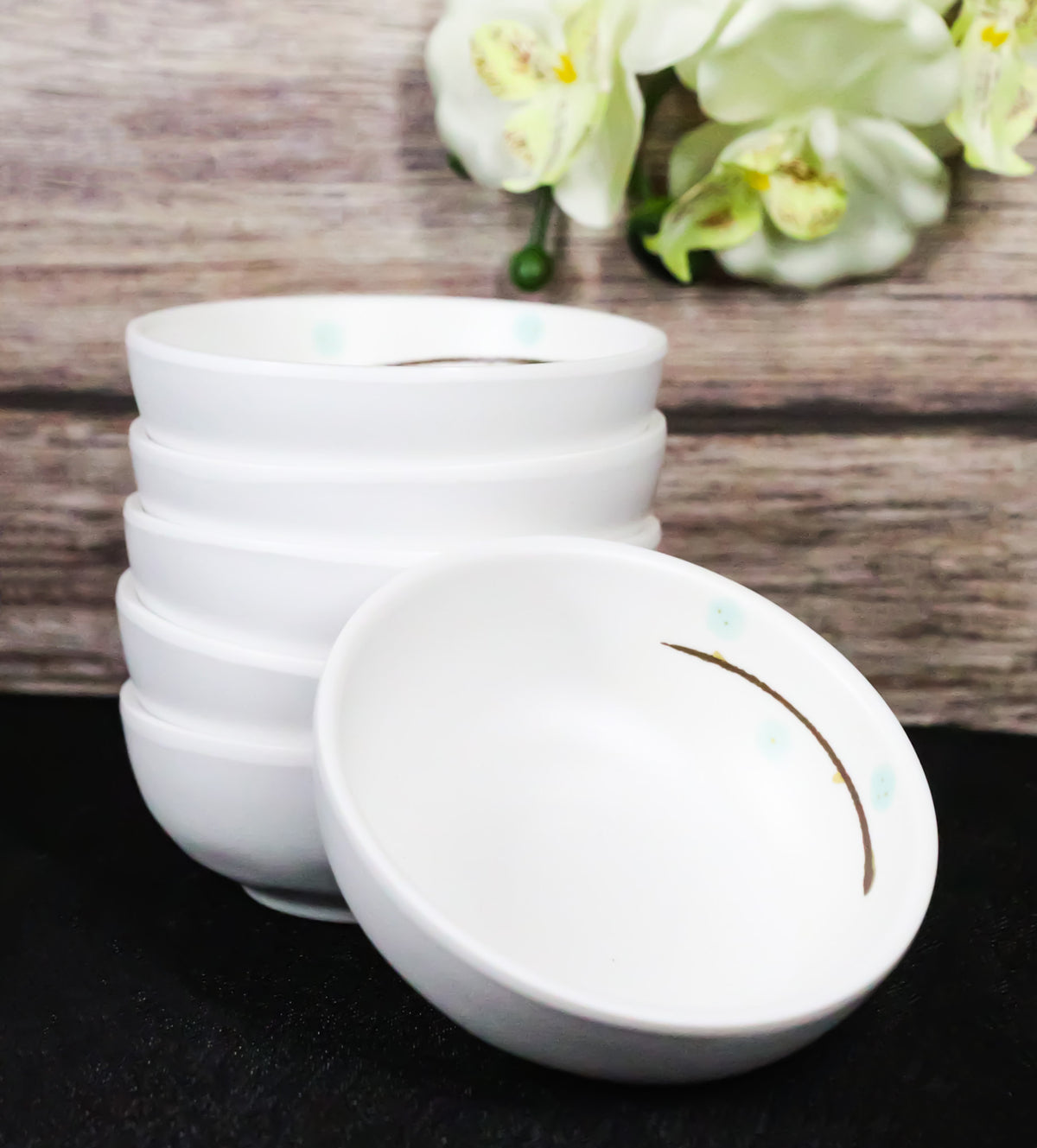 Set Of 6 Modern Yukino Hana Snowflakes Melamine Soup Rice Shallow Bowls 5oz