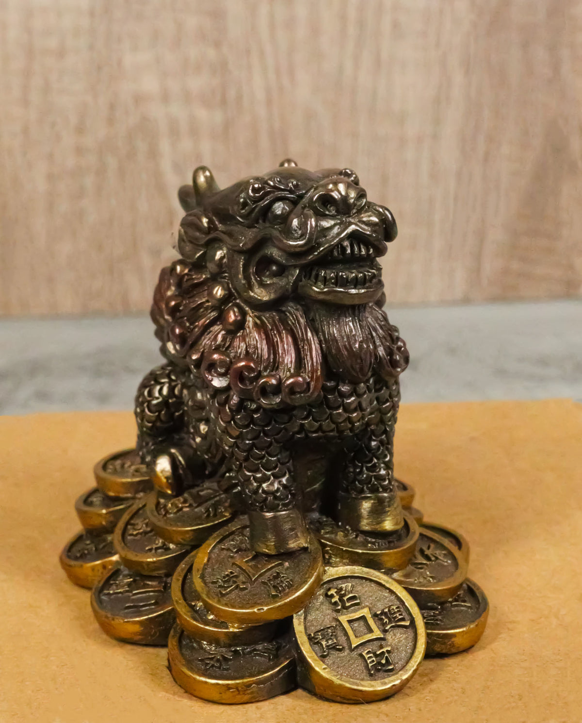 Feng Shui Fortune Money Dragon Chi Lin Yang Energy Gold Coins Charm Figurine - Ebros Gift