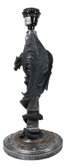 Gothic Faux Stone Dragon Perching On Celtic High Cross Sculptural Table Lamp