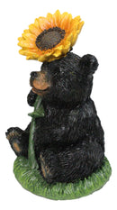 Backwoods Buddies Black Bear with Sunflower Figurine Rustic Woodland Accent