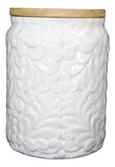 Set of 2 Ceramic White Floral Air Tight Canister Storage Jars Bamboo Lid 20oz