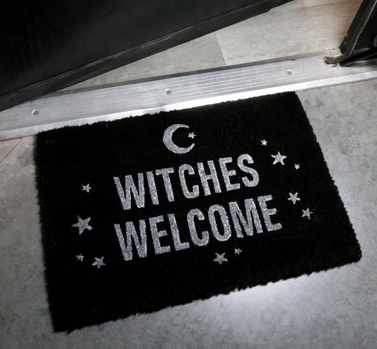 Witches Welcome Crescent Moon And Stars Coir Coconut Fiber Floor Mat Doormat - Ebros Gift