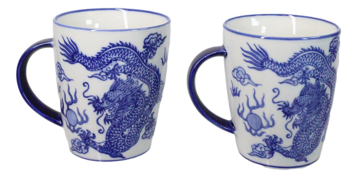 Pack Of 4 Japanese Blue And White Ryu Dragon King Porcelain Mug Cups 12oz