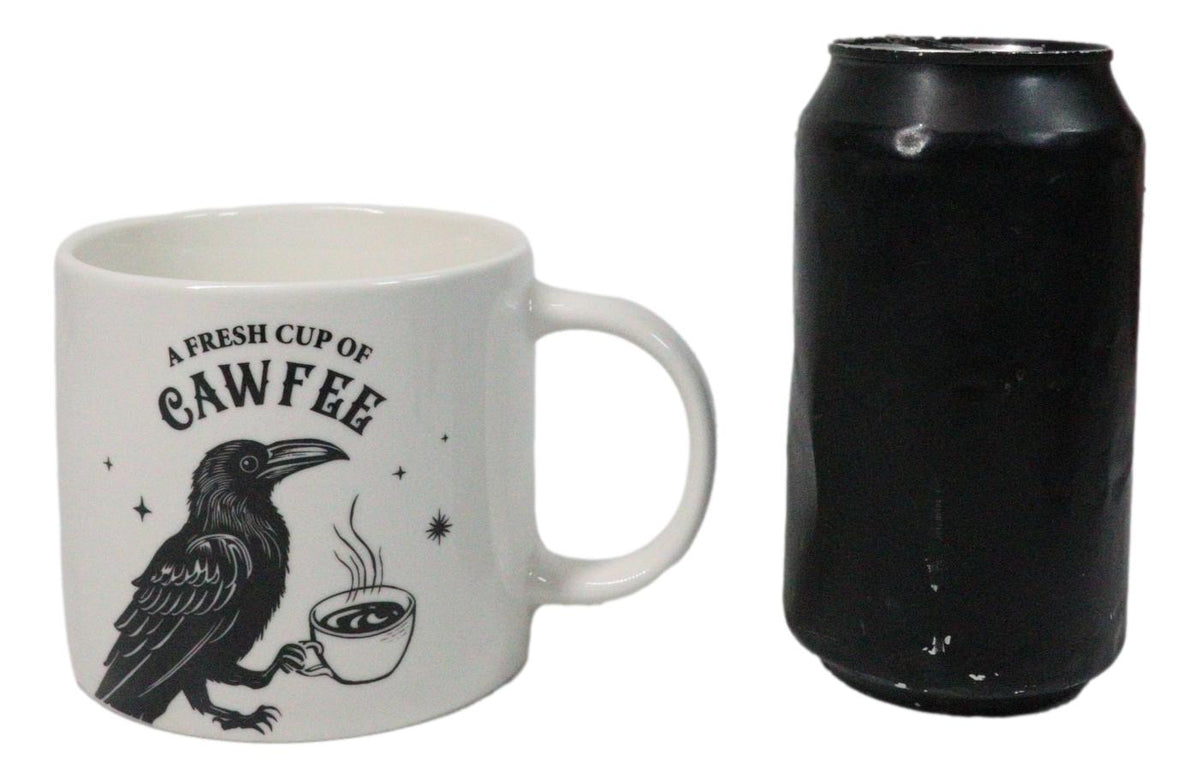 White Wicca Magic A Fresh Cup Of Caw Fee Raven Crow Porcelain Mug Cup 16oz