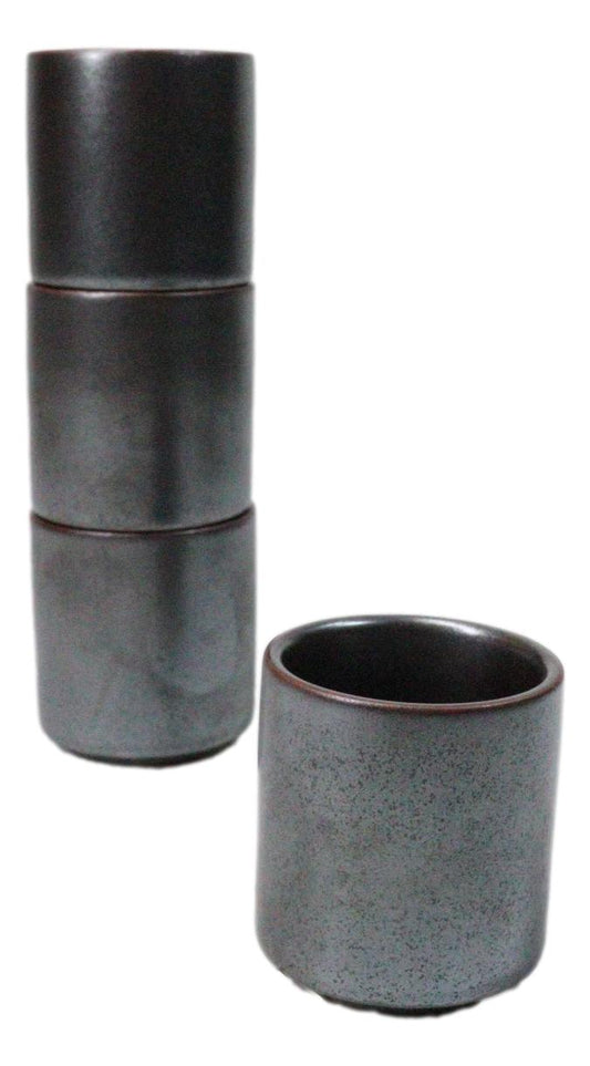 Set of 4 Iron Black Clay Tetsu Kesho Porcelain 1.25oz Ochoko Yuzu Cups