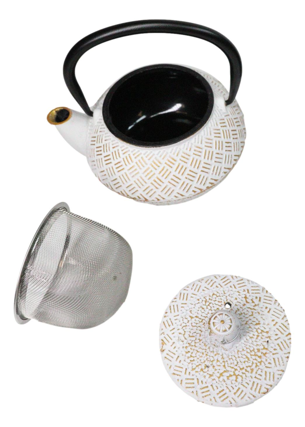 Rustic White Tokusa With Gold Patterns Petite Cast Iron Teapot 10oz Tea Pot