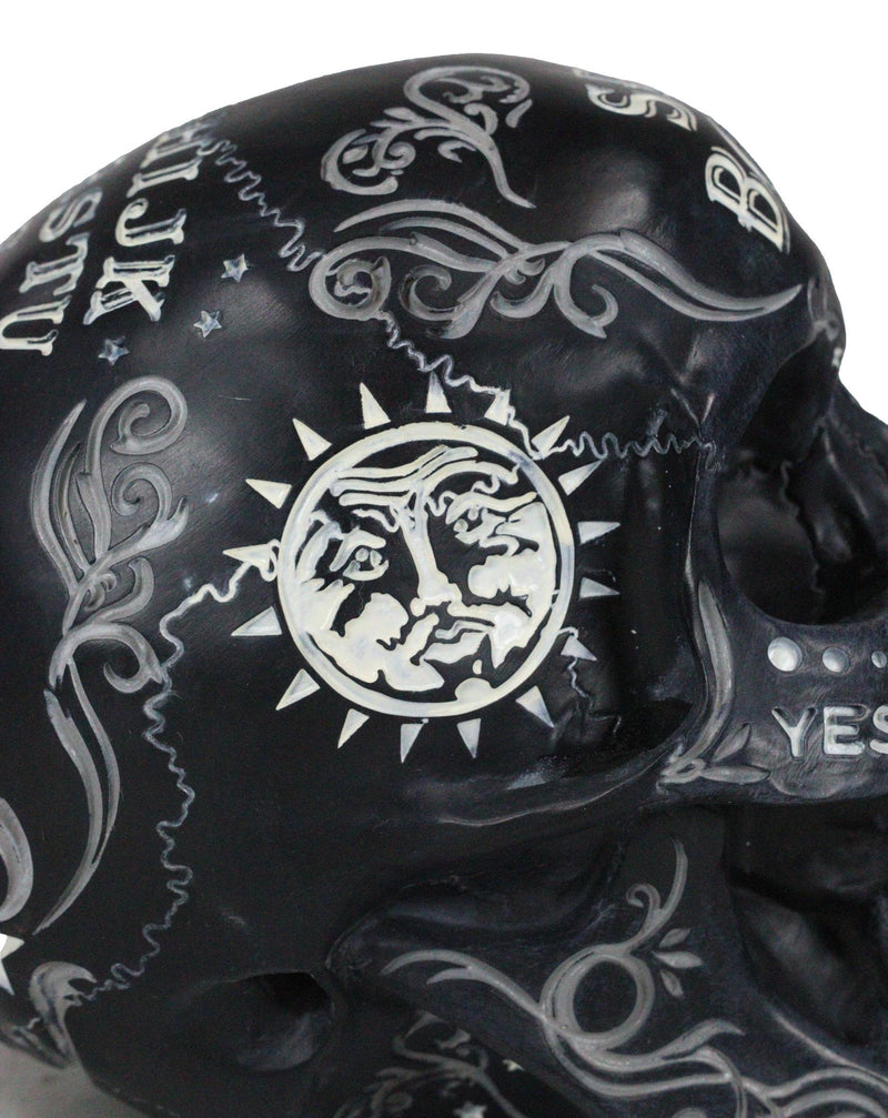 Wicca Black Paranormal Ouija Spirit Board Planchette Painted Skull Figurine