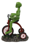 'Space Travel' UFO Green ET Roswell Alien Riding A Red Tricycle Figurine 6.75"H