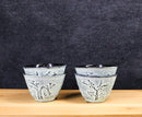 Mint Green Bamboo Etching Japanese Tetsubin Style Cast Iron Tea Cups Set of 4