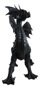 Large 24"L Nightfury Black Shadow Dragon Standing With Perched Up Wings Statue