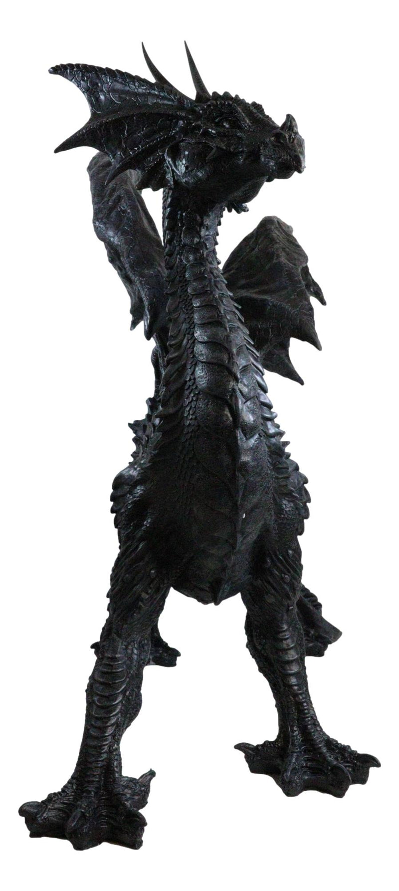 Large 24"L Nightfury Black Shadow Dragon Standing With Perched Up Wings Statue