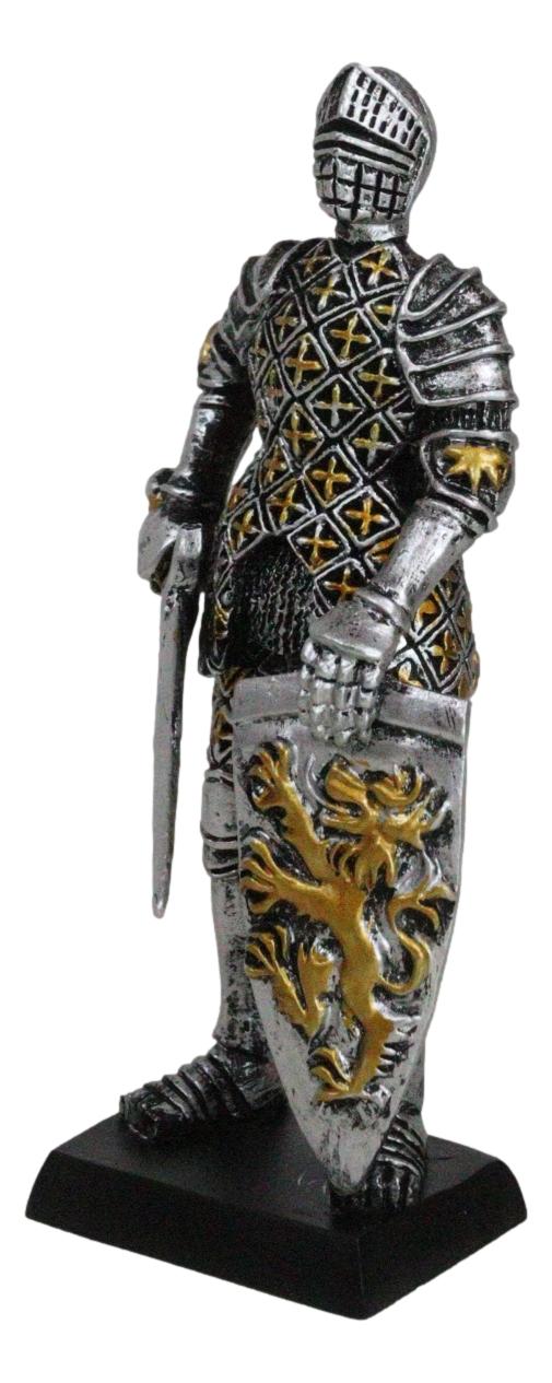 Medieval Knight In Suit Of Armor With Sword Lion Heraldry Shield Mini Figurine