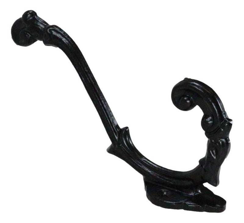 Set Of 3 Forged Cast Iron Black French Scroll Art Double Hooks Wall Coat Hangers