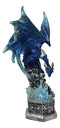 Armored Blue Guardian Water Elemental Dragon On LED Crystals Pedestal Figurine