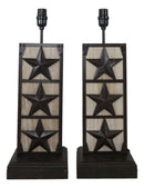 Set of 2 Rustic Western Triple Lone Stars Wood And Metal Bedside Table Lamps