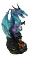 Blue Frozen Arctic Dragon Holding Pearl and Gothic Sword Letter Opener Figurine