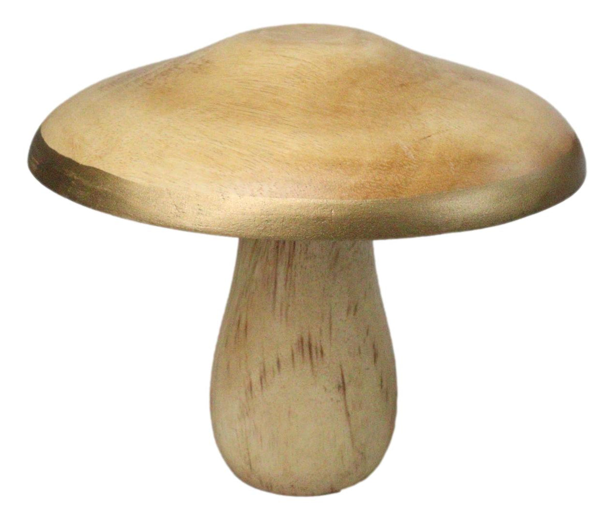 Pack Of 2 Rustic Handcrafted Hardwood Acacia Mushrooms With Golden Edge Decors