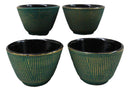 Pack Of 4 Green With Gold Hues Cast Iron Tetsubin Textured Tea Cups 3oz