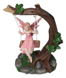 Pink Tribal Fairy On Tree Branch Swing With Pink Wings & Amber Hair Figurine