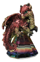 Metallic Red And Gold Dragon Perching On Iridescent Pyramid Glass Small Figurine