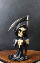 Grim Reaper Holding Scythe Figurine with Thumbs Down Gesture, Gothic Skeleton