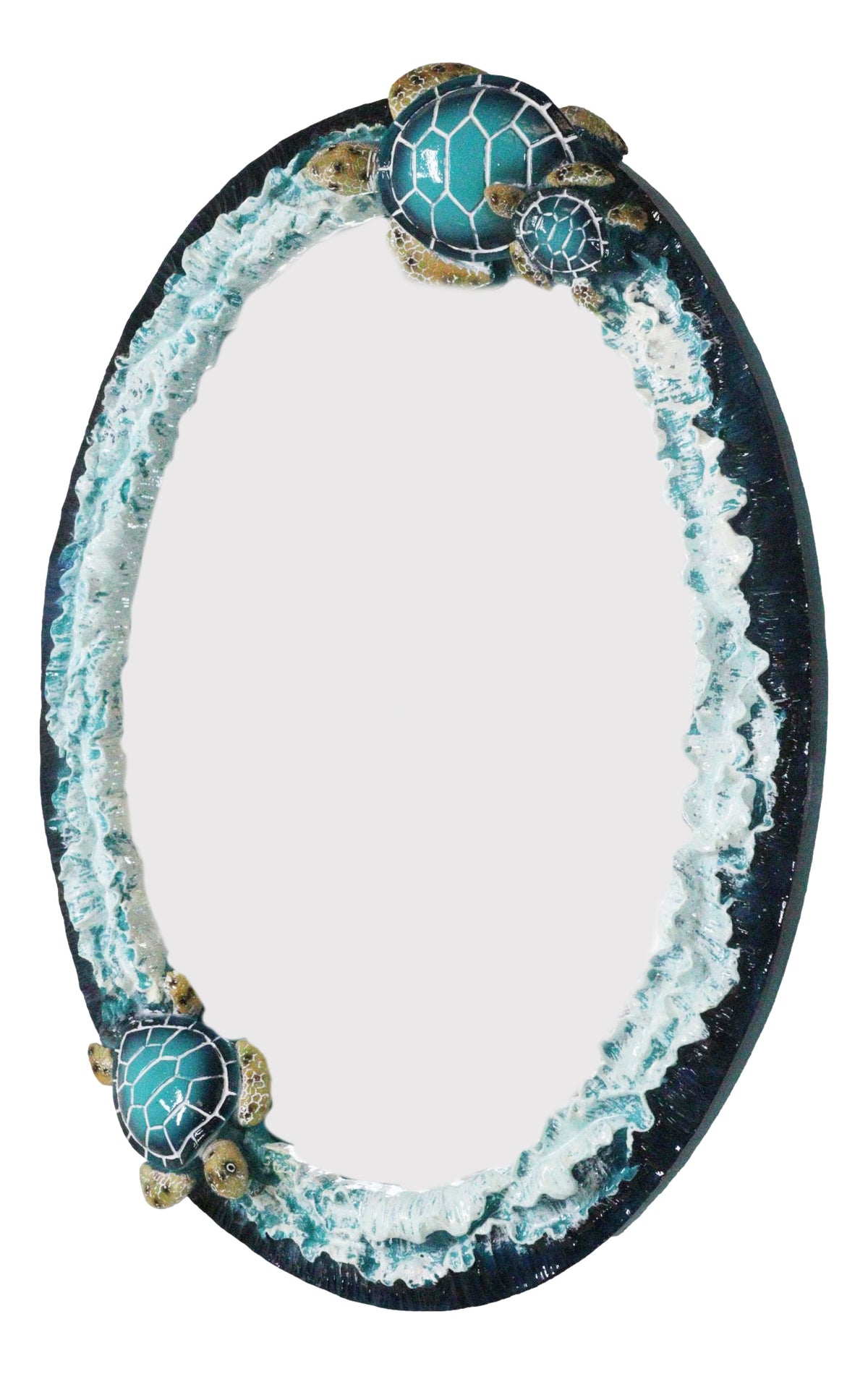 18"H Large Coastal Marine Blue Sea Turtles With Ocean Waves Wall Mirror Decor