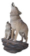 Large Full Moon Howling Spirit Wolf Alpha With Puppy On Rock Ledge Statue 15.5"H