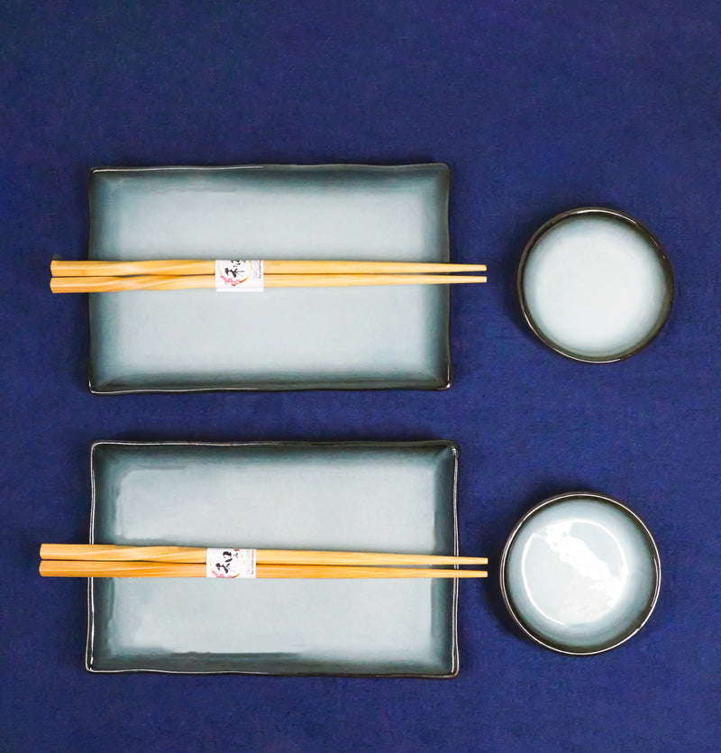 Seikai Sky Porcelain Sushi Plates Sauce Dishes Chopsticks Dinnerware Set For 2
