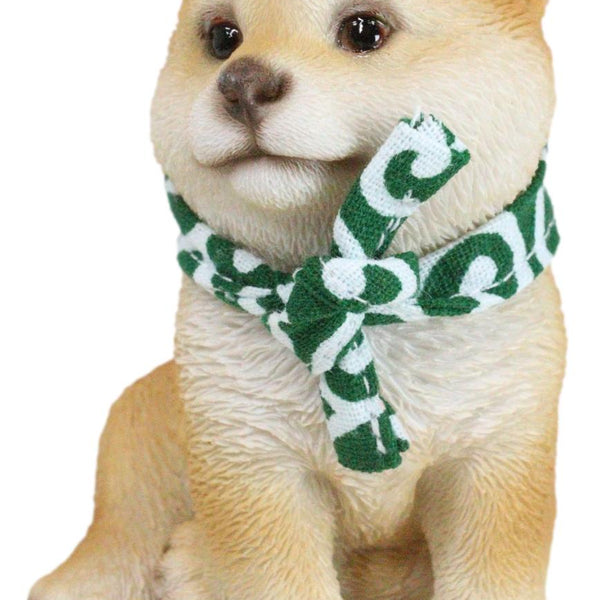 Lifelike Adorable Sitting Japanese Shiba Inu Puppy Dog with Scarf