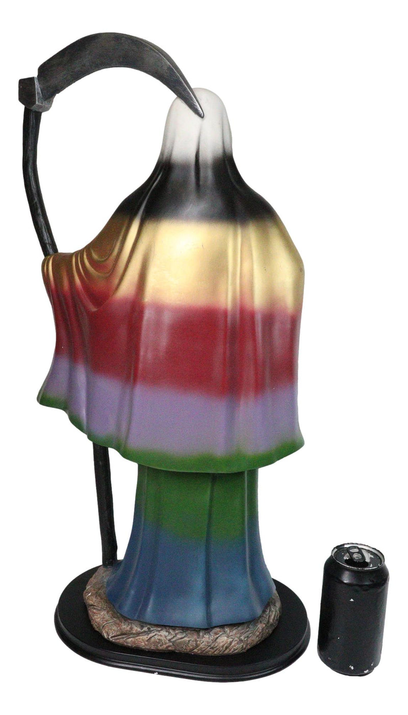 Large 2 Feet Tall Holy Death Santa Muerte Holding Scythe In Rainbow Robe Statue