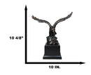 Open Winged American Bald Eagle Perching On Rocky Hill Figurine With Base