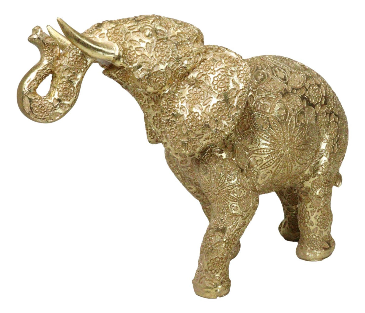 Large Feng Shui Royal Gold Ornate Mandala Design Elephant With Trunk Up Figurine - Ebros Gift
