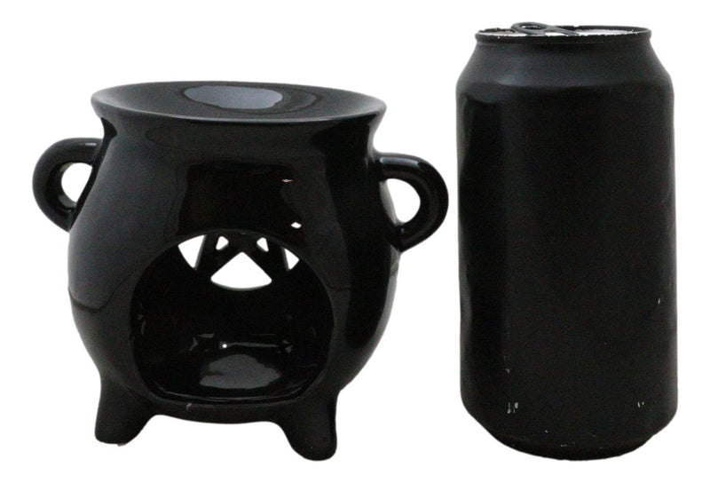 Wicca Witchcraft Pentagram Black Cauldron Essential Oil Warmer Candle Holder