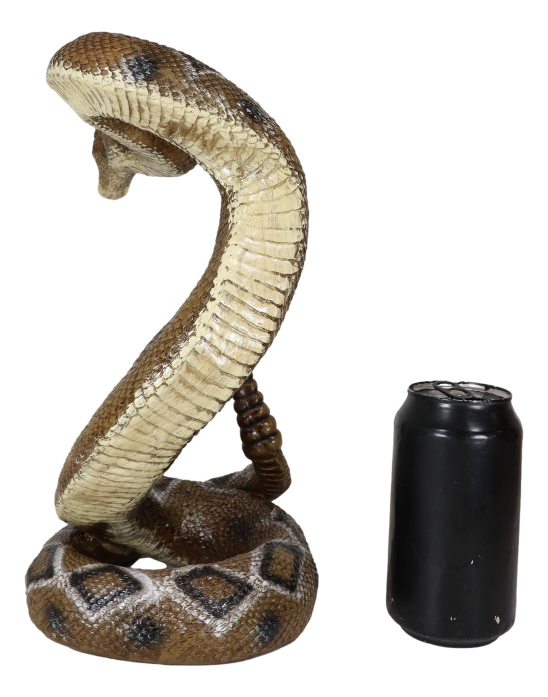 Realistic Attacking Coiled Diamondback Rattlesnake With Fangs Bared Figurine - Ebros Gift
