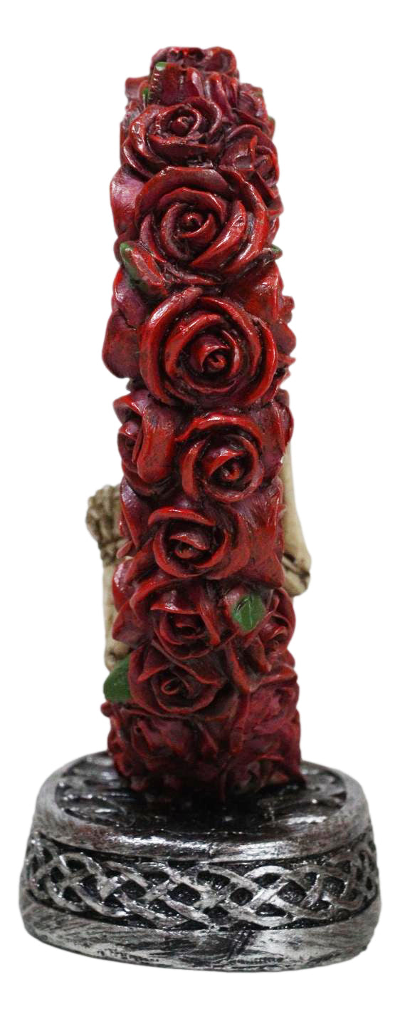 Love Never Dies Roses On Heart Wreath Kissing Skeleton Couple Bronzed Figurine - Ebros Gift