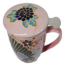 Japanese Fan Festival 15oz Porcelain Tea Mug With Lid & Stainless Steel Infuser