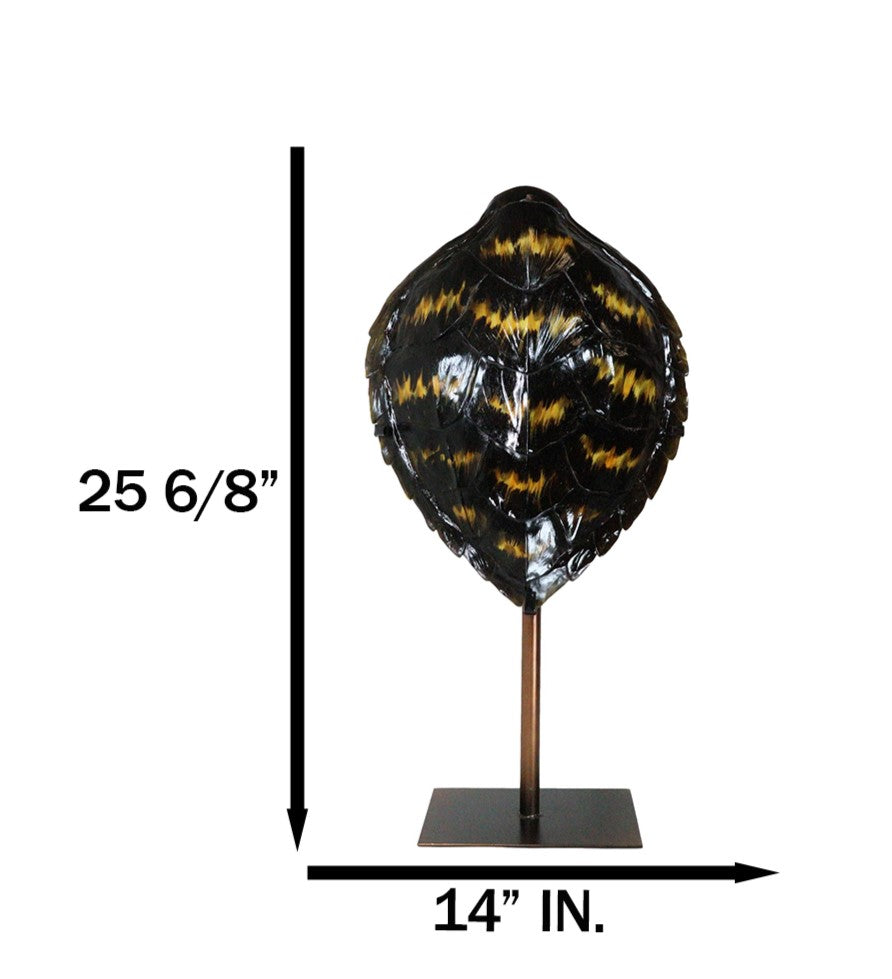 Nautical Marine Black Tone Faux Hawksbill Turtle Shell Sculpture With Pole Stand - Ebros Gift