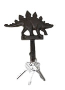 Pack Of 2 Cast Iron Rustic Jurassic Stegosaurus Dinosaur Wall Hook Sculptures
