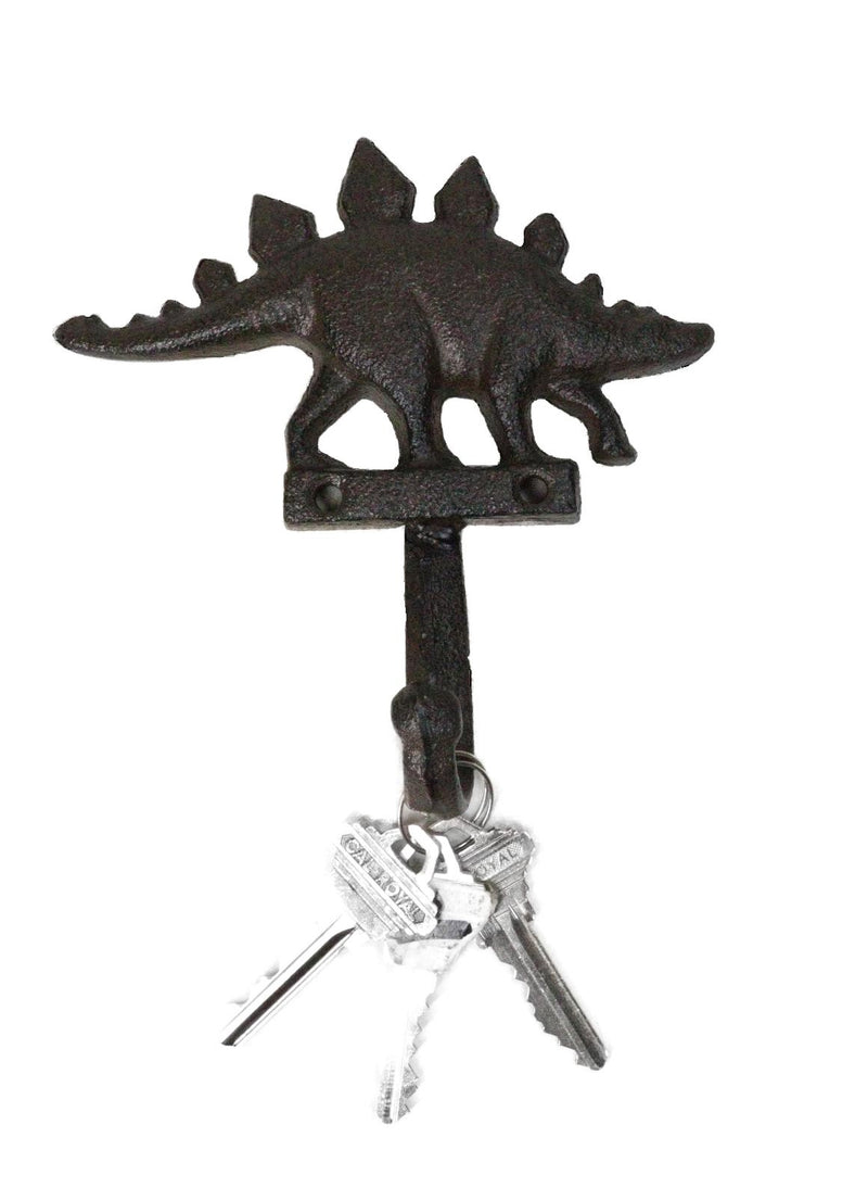 Pack Of 2 Cast Iron Rustic Jurassic Stegosaurus Dinosaur Wall Hook Sculptures