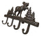 Cast Iron Rustic Western Elk Moose Deer Roaming Pine Woodlands 4-Peg Wall Hooks